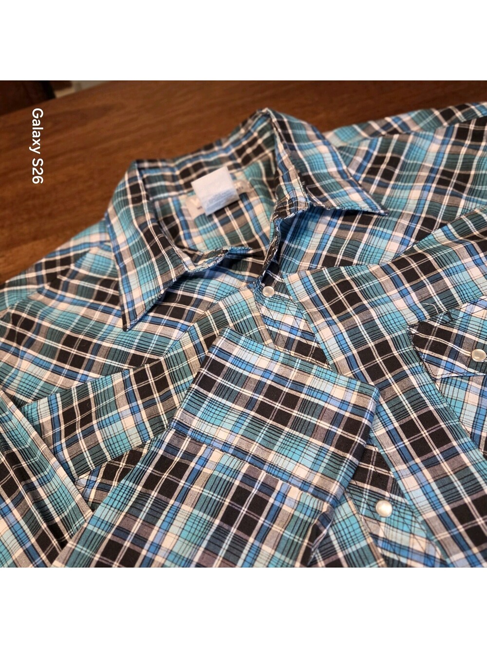 Wrangler Mens Western Pearl Snap Shirt XL Plaid Long Sleeve Teal Brown J.C.